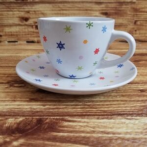 Festive Snowflake Cup and Saucer Set Colorful Teacup Christmas MSRF Inc